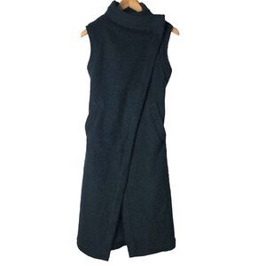 Harputs Own San Francisco Square Vest Sweater Coat Long Wool Green Asymmetrical